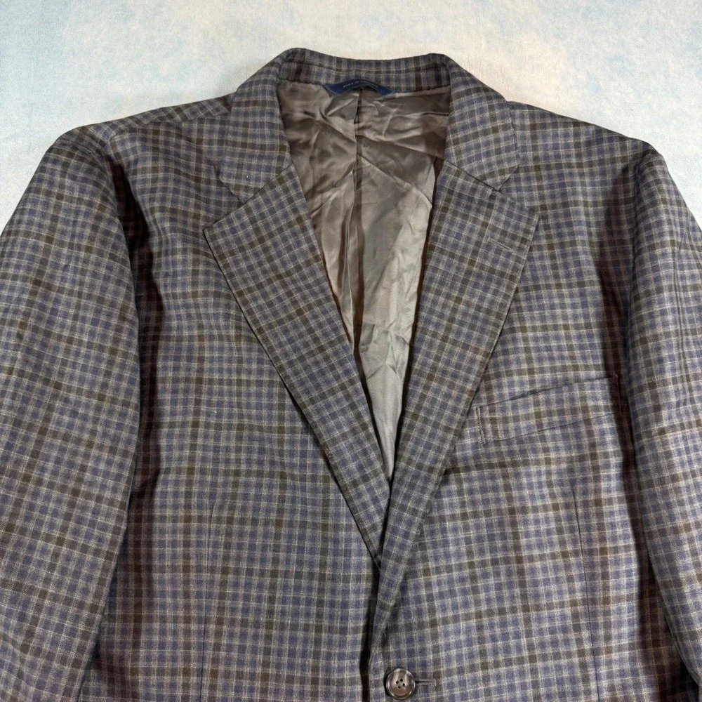 Brooks Brothers Blazer Mens 46R Blue Check Reda Italian Wool Slim Unstructered